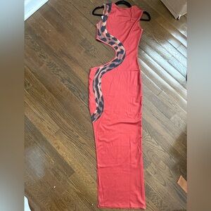Chic Red Maxi Dress with Snake Print